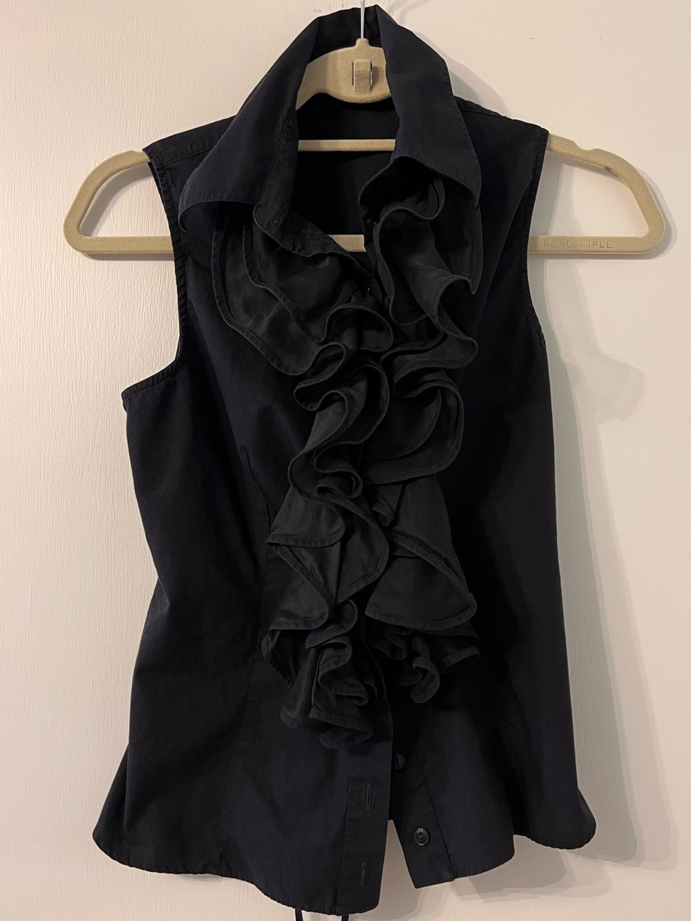 ANNE FONTAINE MADE IN FRANCE BLACK RUFFLE CORSET BACK SLEEVELESS BLOUSE ✨